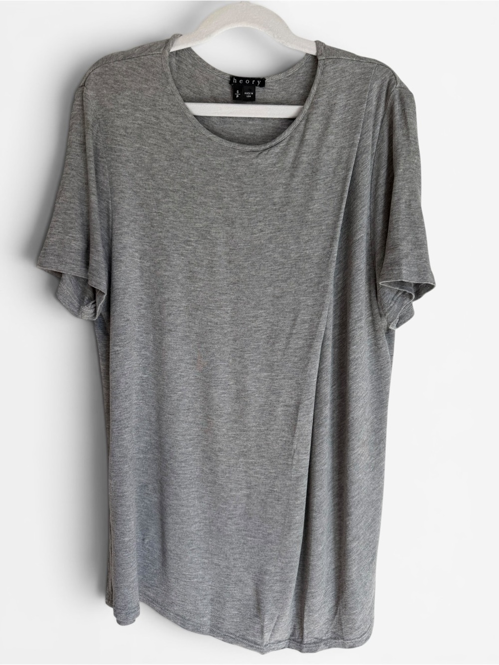 Theory Trake Ribbed Short Sleeve Draped Tee, Gray, Small